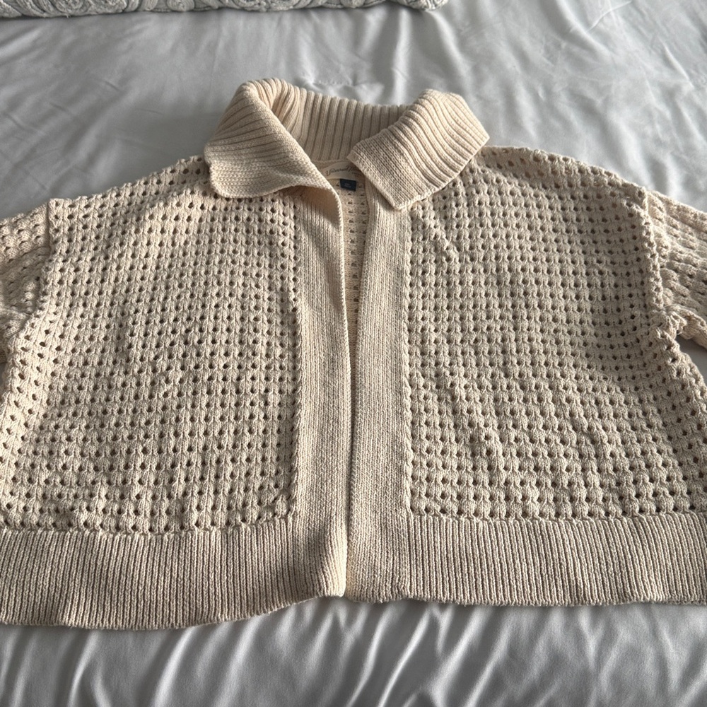 Cropped open weave cardigan